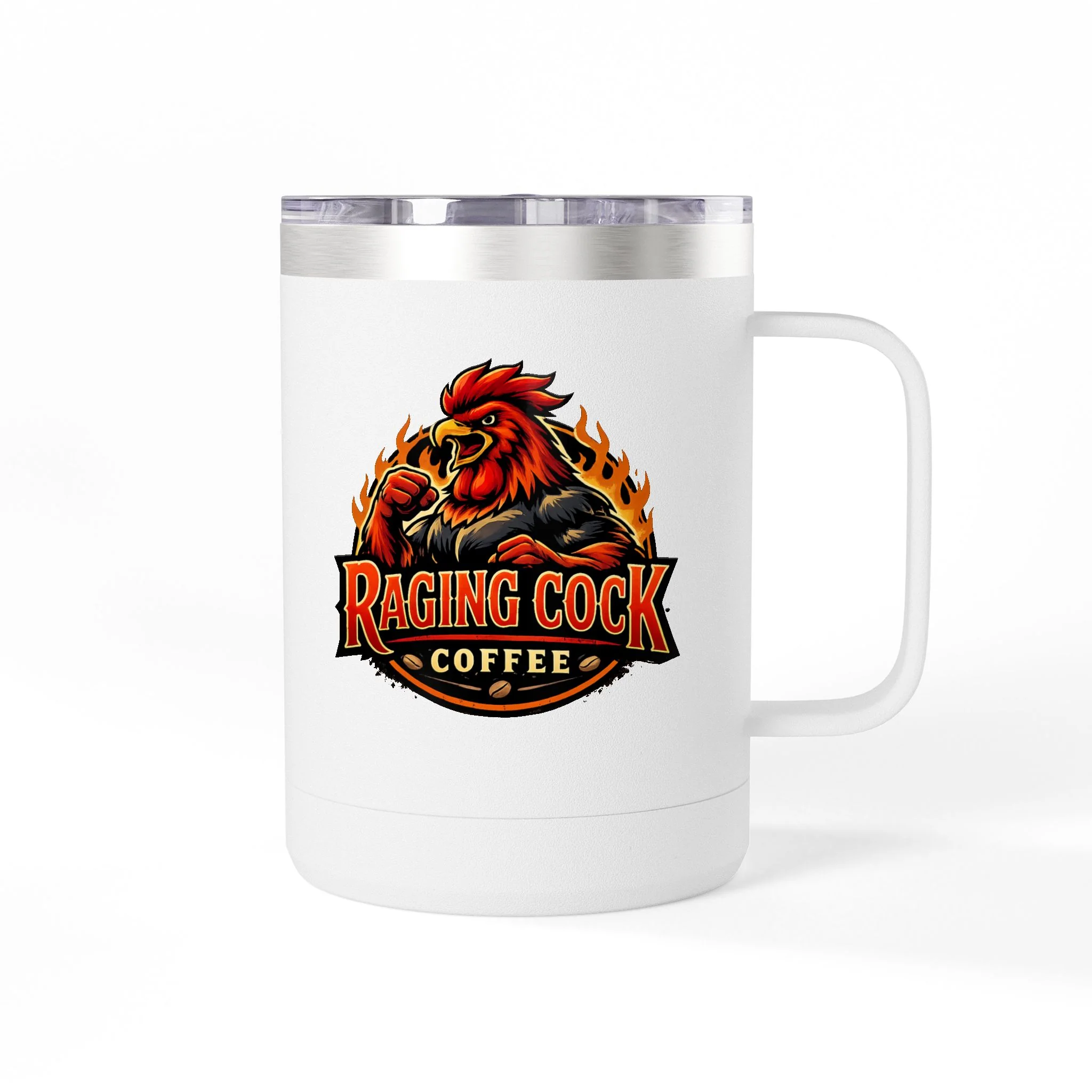 Flaming Skull Coffee Tumbler — 15oz Insulated Mug for Bikers & Rock Fans